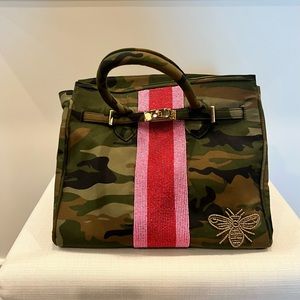 Gently used Tiana green Camo beaded bee tote